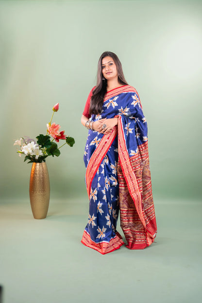 Mustard Magenta Lotus Ikat Khandua Silk Saree