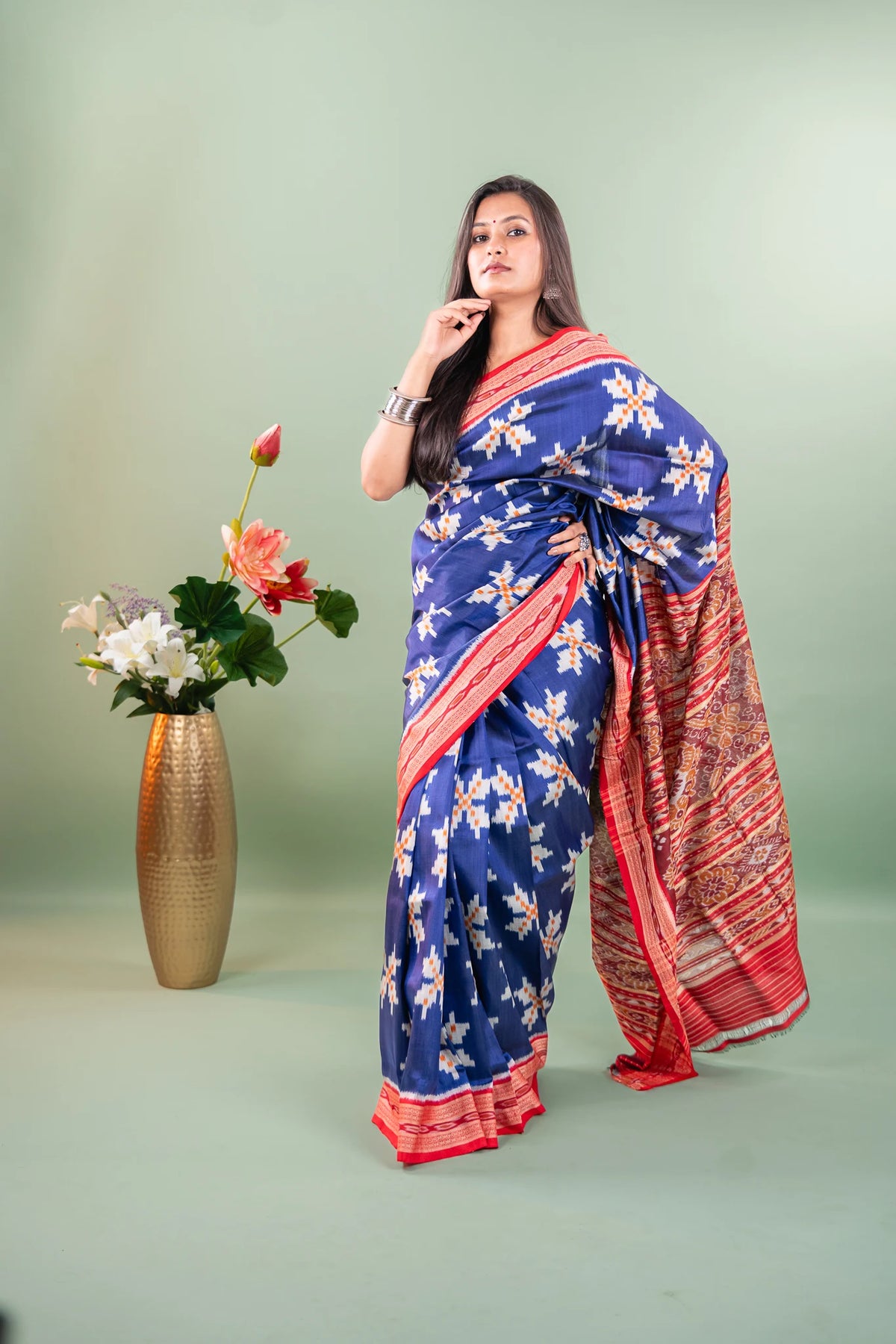 Mustard Magenta Lotus Ikat Khandua Silk Saree
