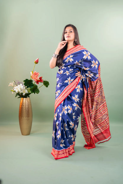 Mustard Magenta Lotus Ikat Khandua Silk Saree