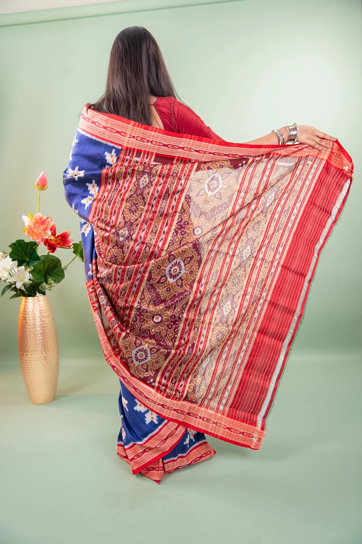 Mustard Magenta Lotus Ikat Khandua Silk Saree