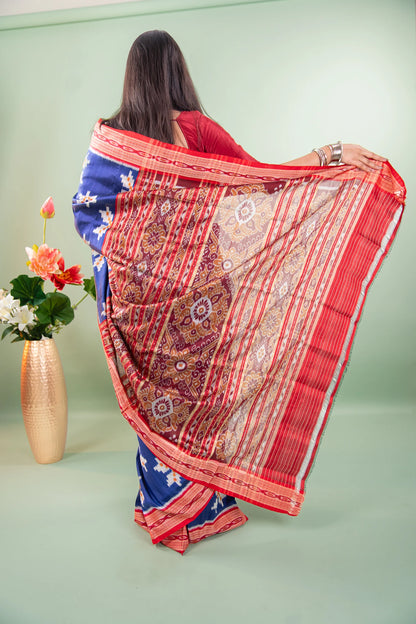 Mustard Magenta Lotus Ikat Khandua Silk Saree
