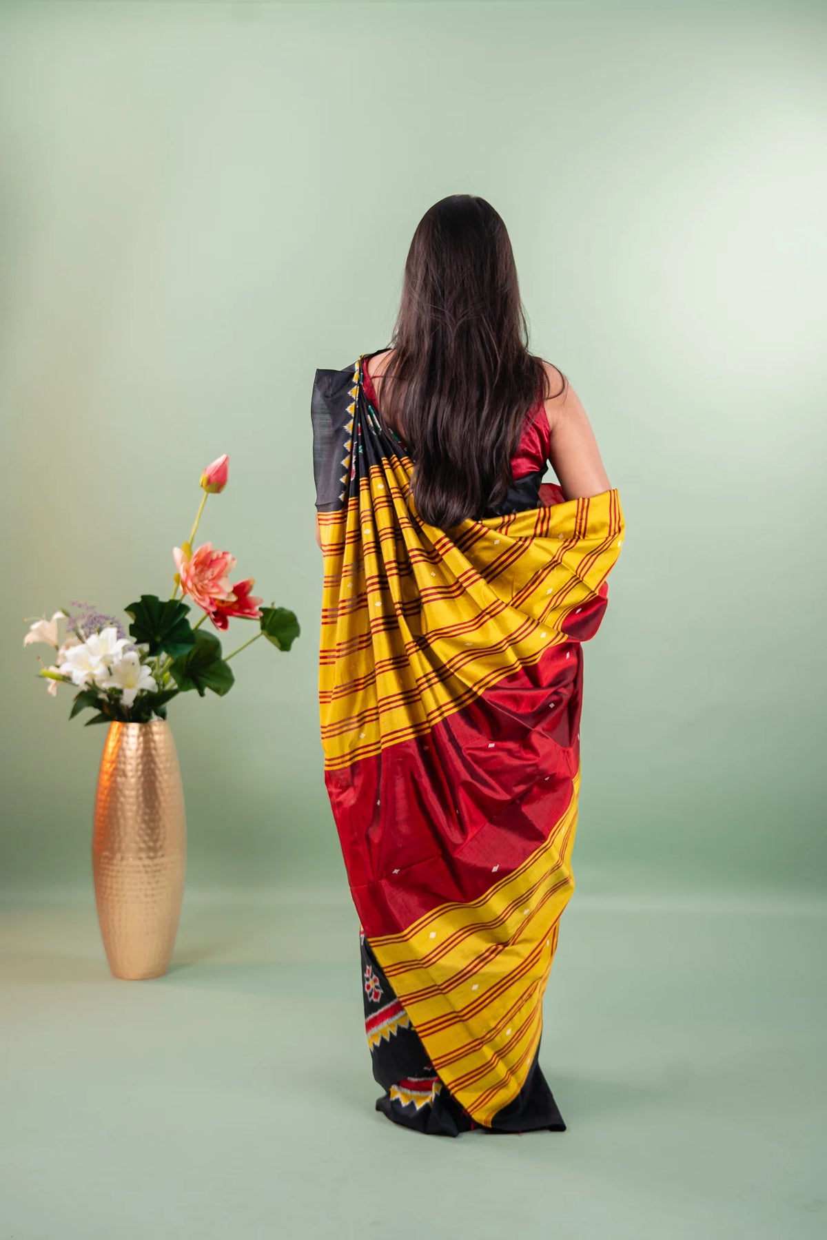 Black Red Traditional Motif Khandua Silk Saree