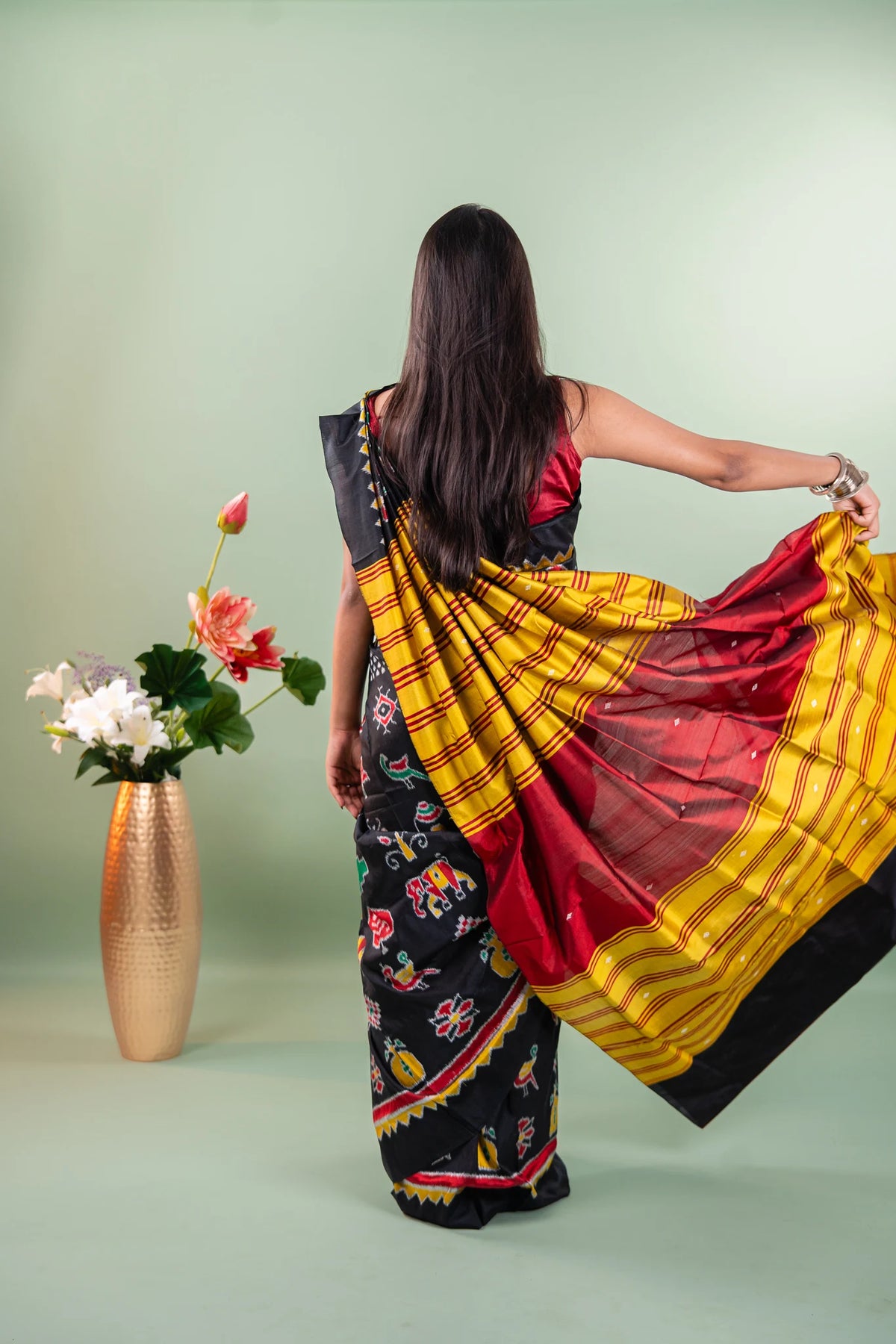 Black Red Traditional Motif Khandua Silk Saree