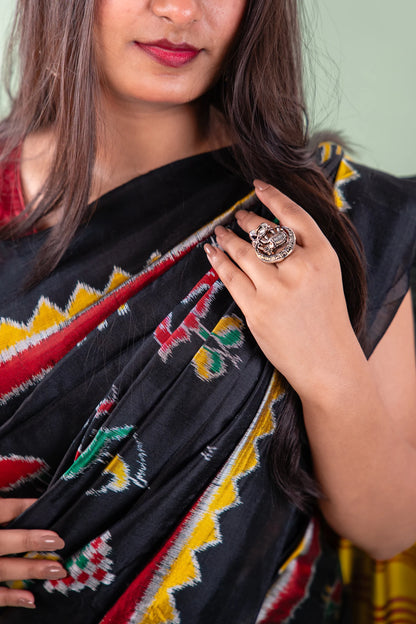 Black Red Traditional Motif Khandua Silk Saree