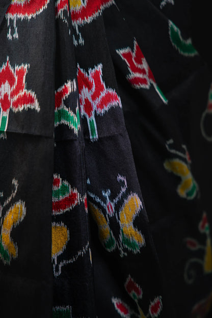 Black Red Traditional Motif Khandua Silk Saree