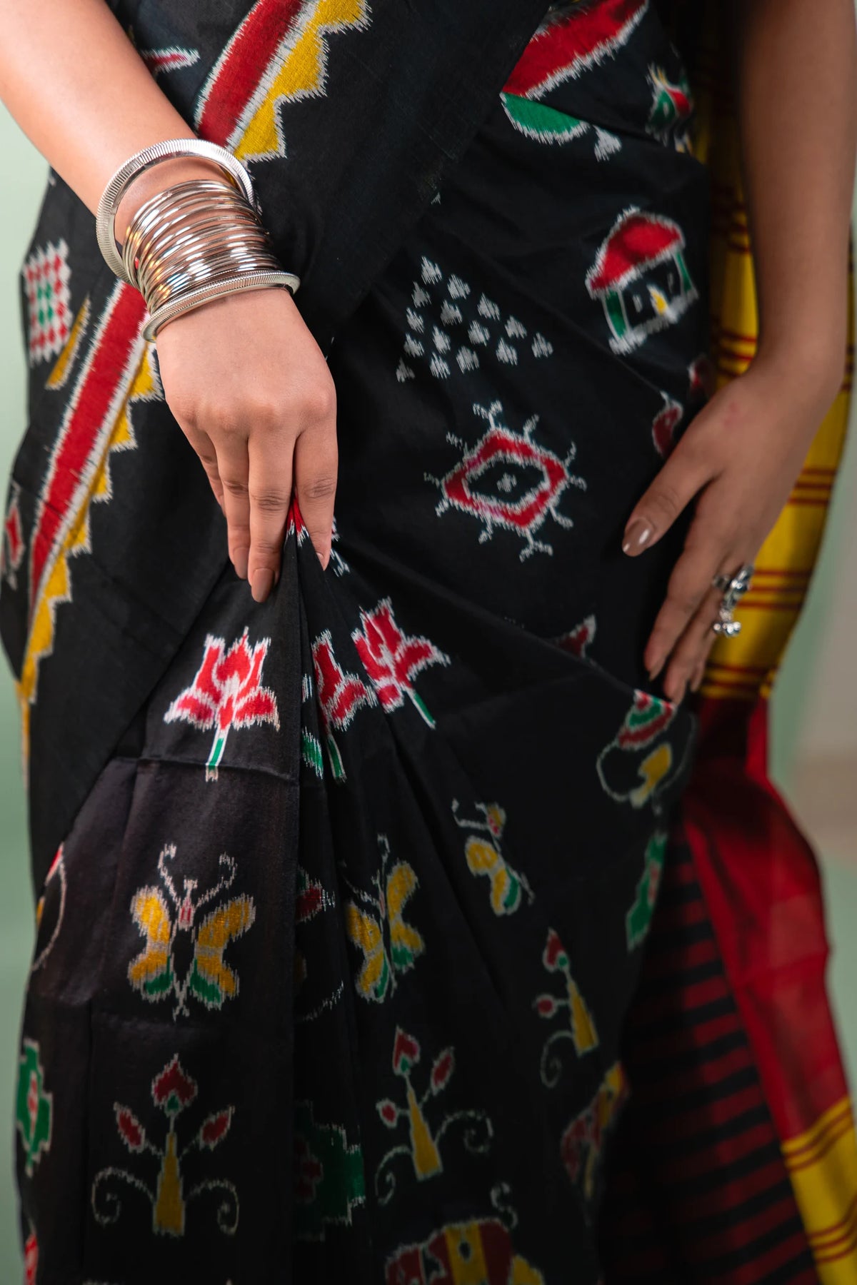 Black Red Traditional Motif Khandua Silk Saree