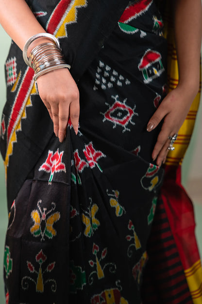 Black Red Traditional Motif Khandua Silk Saree