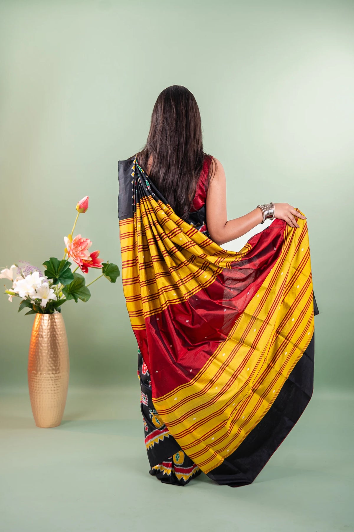 Black Red Traditional Motif Khandua Silk Saree