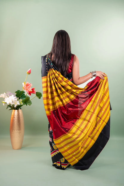 Black Red Traditional Motif Khandua Silk Saree