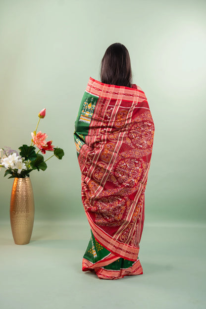 Kelly Green Chandelier Motif Khandua Silk Saree