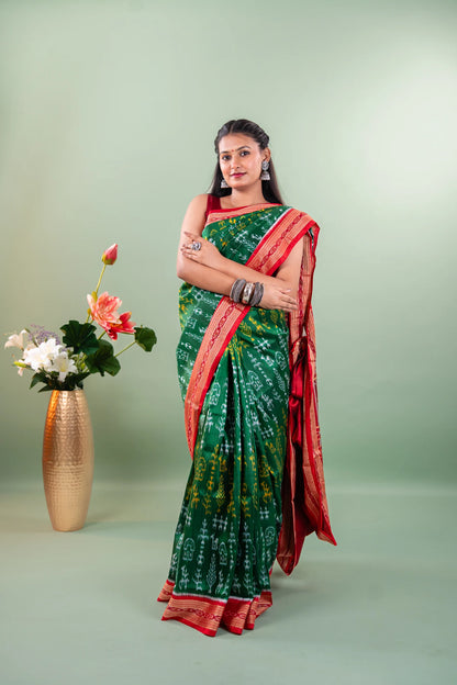 Emerald Green Conch Motif Khandua Silk Saree