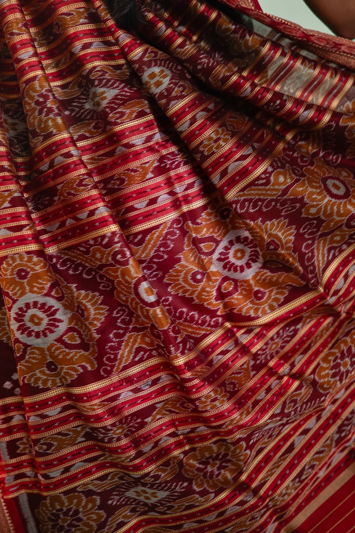 Emerald Green Conch Motif Khandua Silk Saree