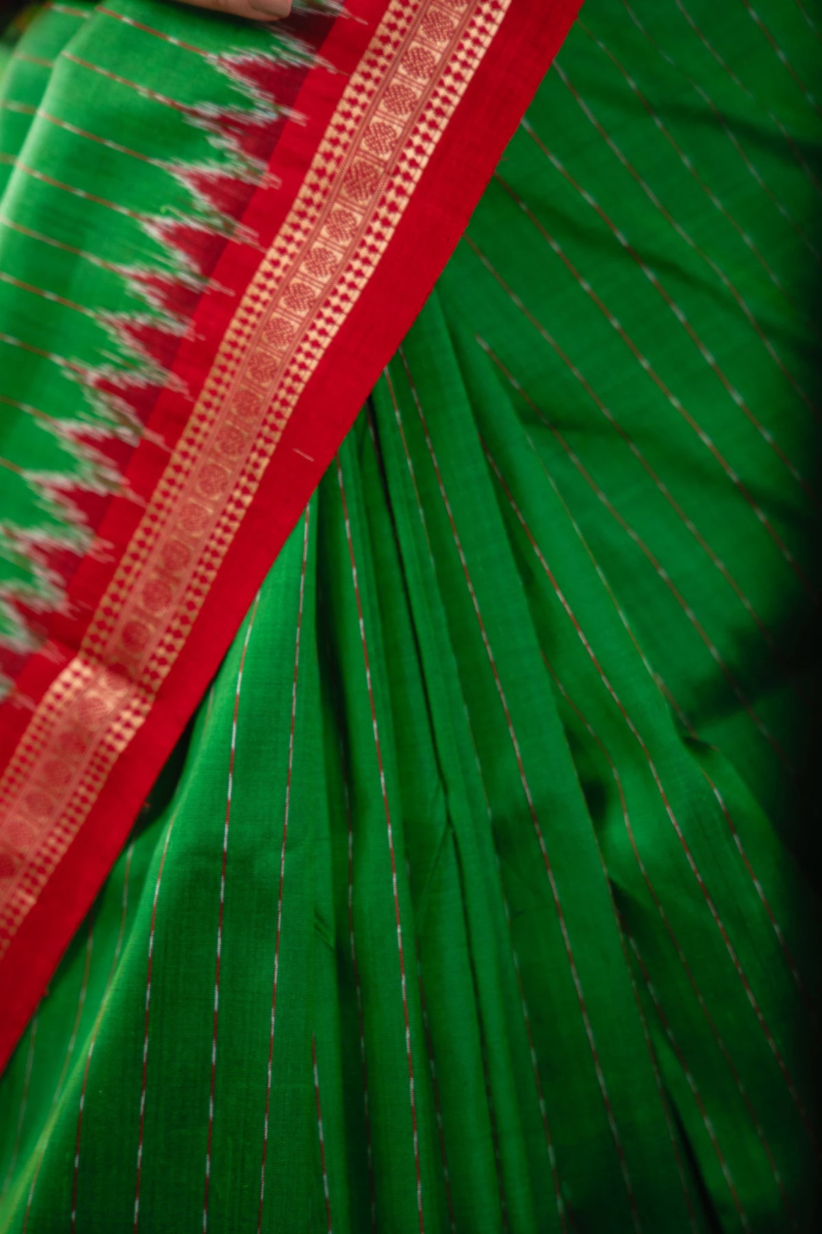 Mustard Maroon Lotus Ikat Khandua Silk Saree