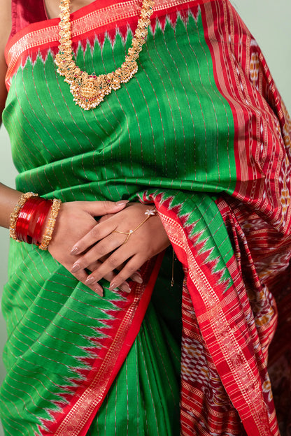 Mustard Maroon Lotus Ikat Khandua Silk Saree