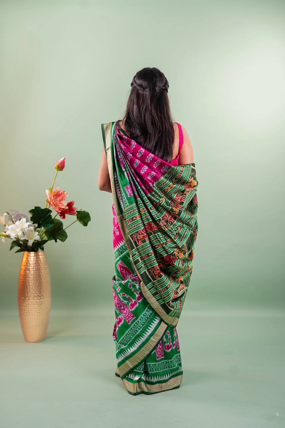 Magenta Emerald Temple Border Khandua Silk Saree