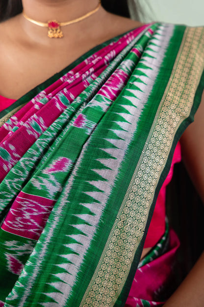 Magenta Emerald Temple Border Khandua Silk Saree