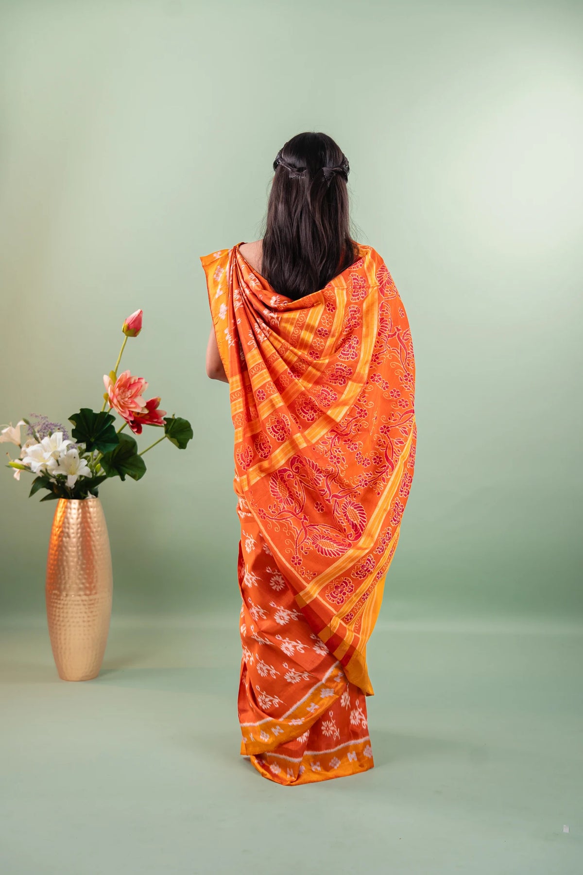 Rust Orange Mustard Floral Khandua Silk Saree
