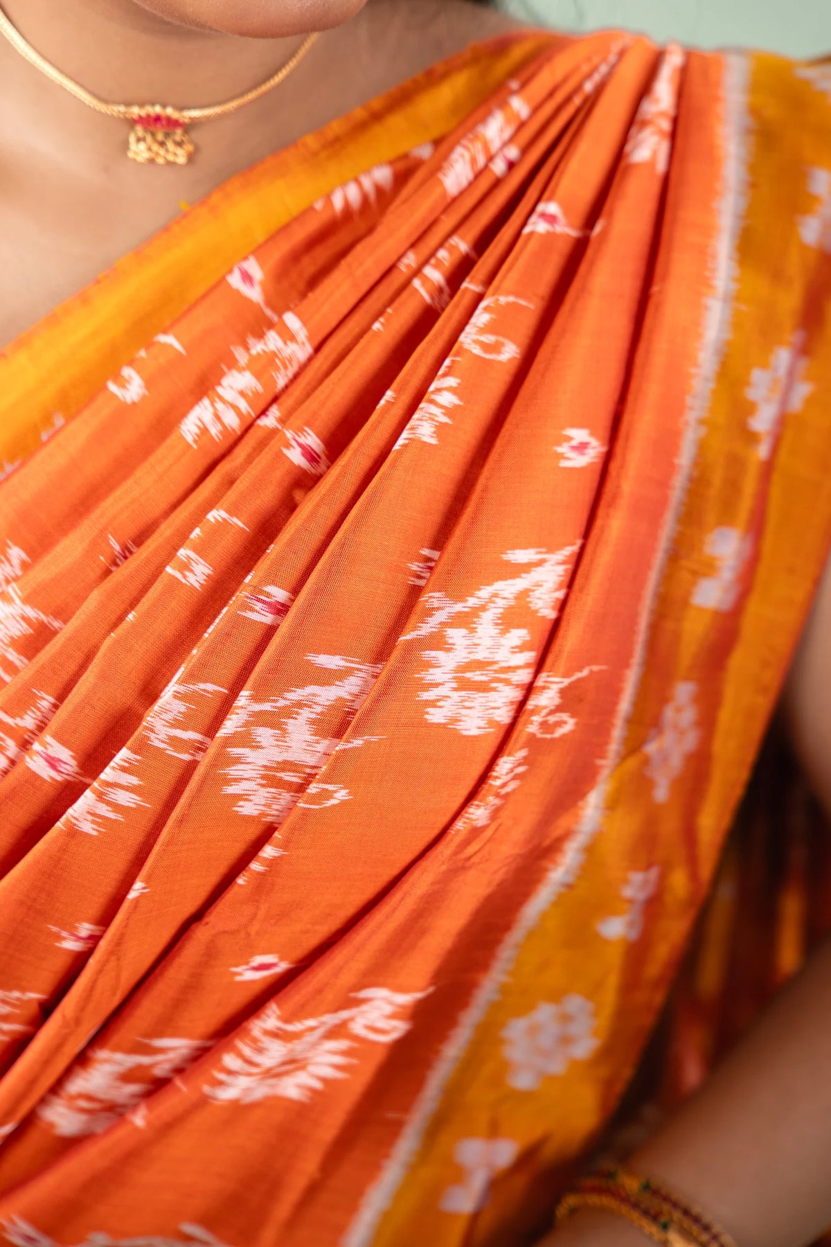 Rust Orange Mustard Floral Khandua Silk Saree