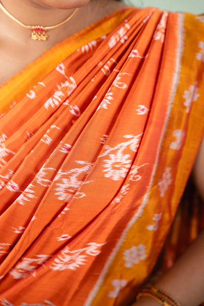 Rust Orange Mustard Floral Khandua Silk Saree