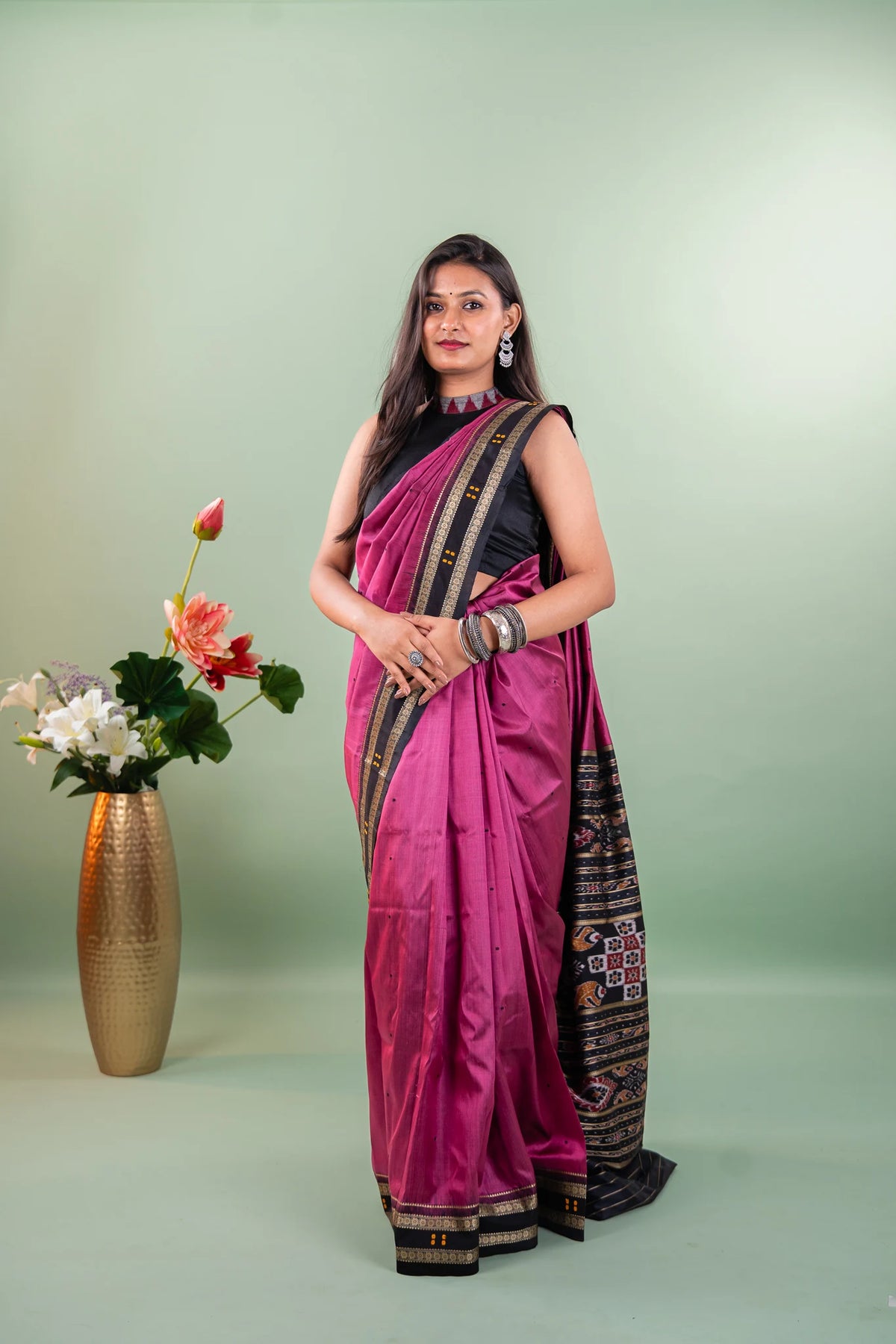 Magenta Black Booti Khandua Silk Saree