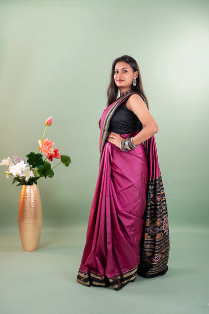 Magenta Black Booti Khandua Silk Saree