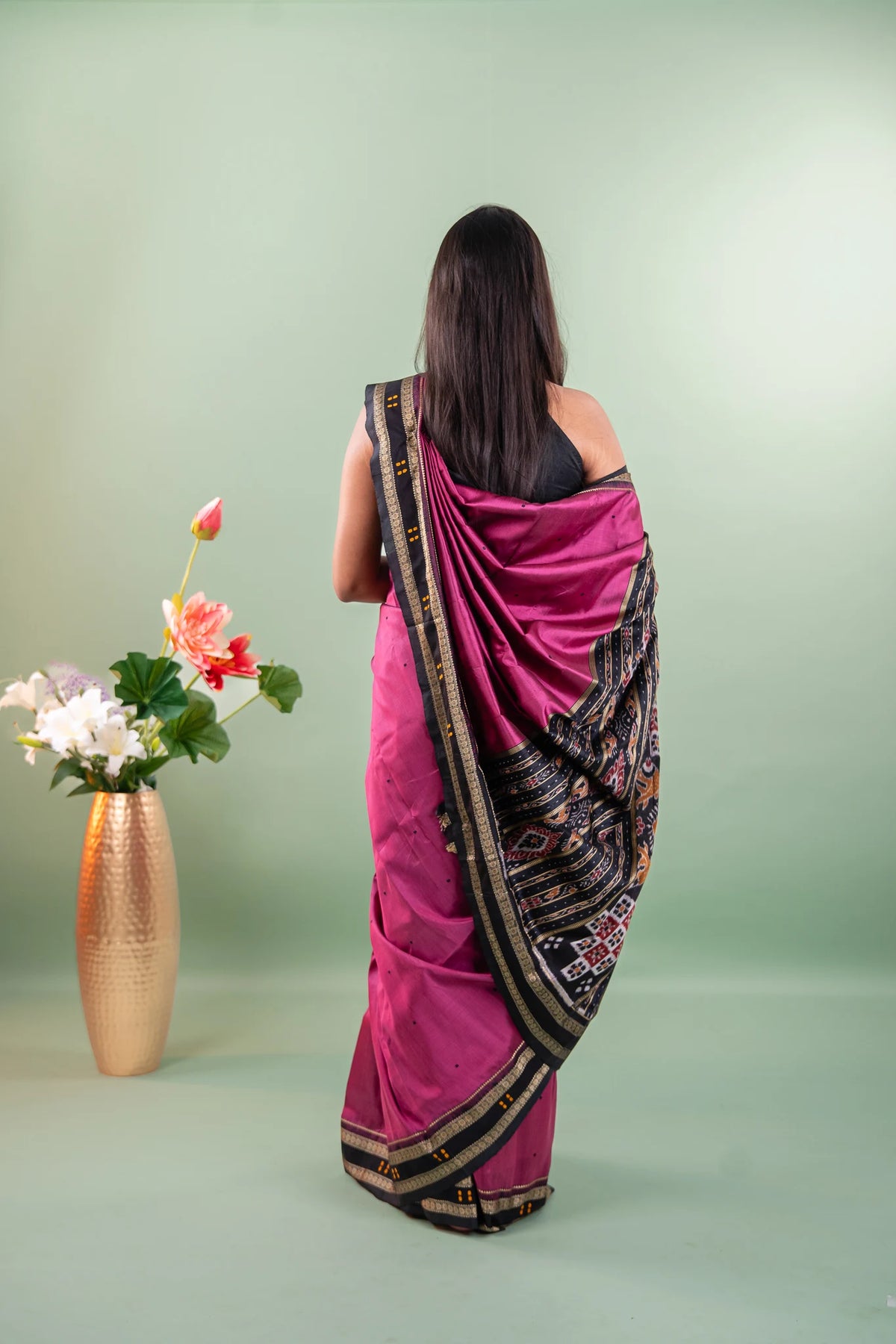 Magenta Black Booti Khandua Silk Saree