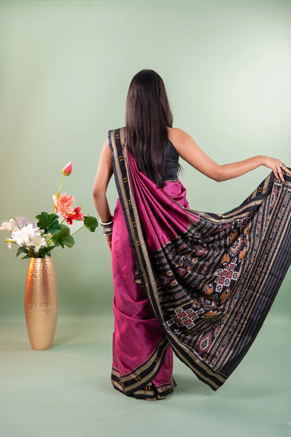 Magenta Black Booti Khandua Silk Saree