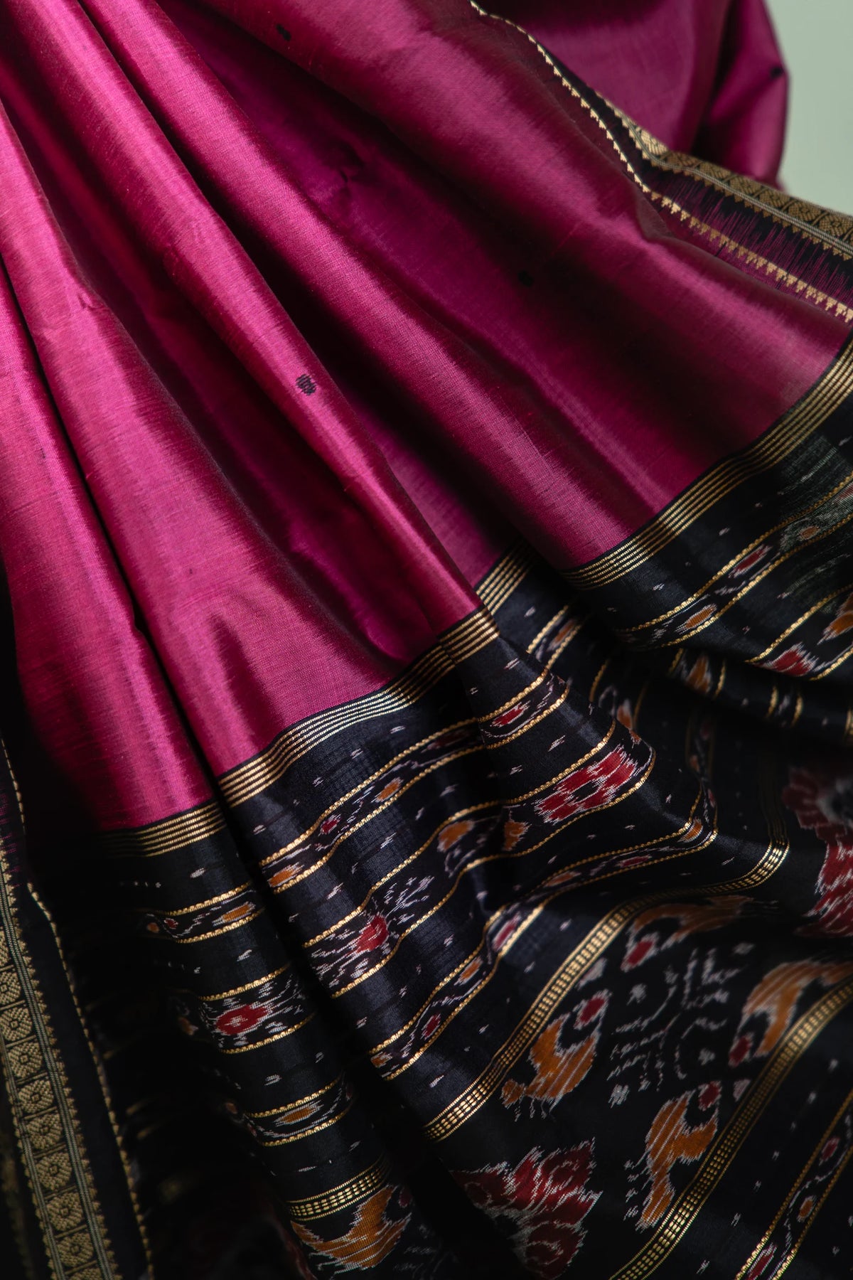 Magenta Black Booti Khandua Silk Saree