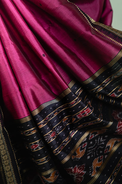 Magenta Black Booti Khandua Silk Saree
