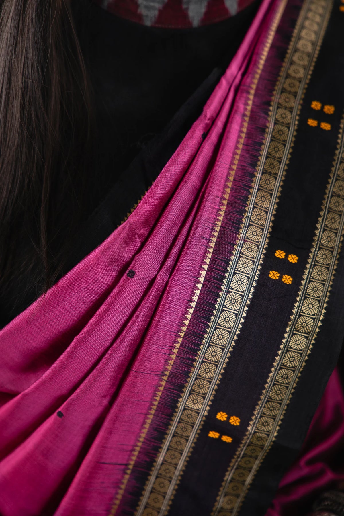 Magenta Black Booti Khandua Silk Saree