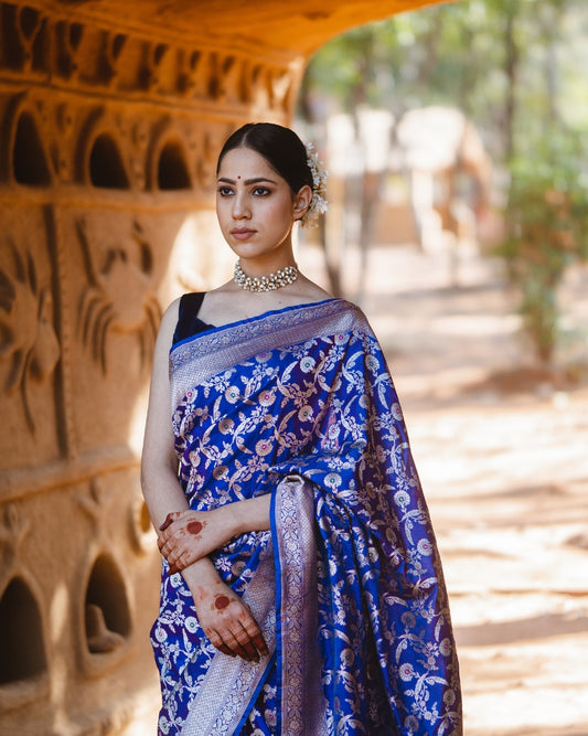 Banarsi Saree Blue-Hand woven