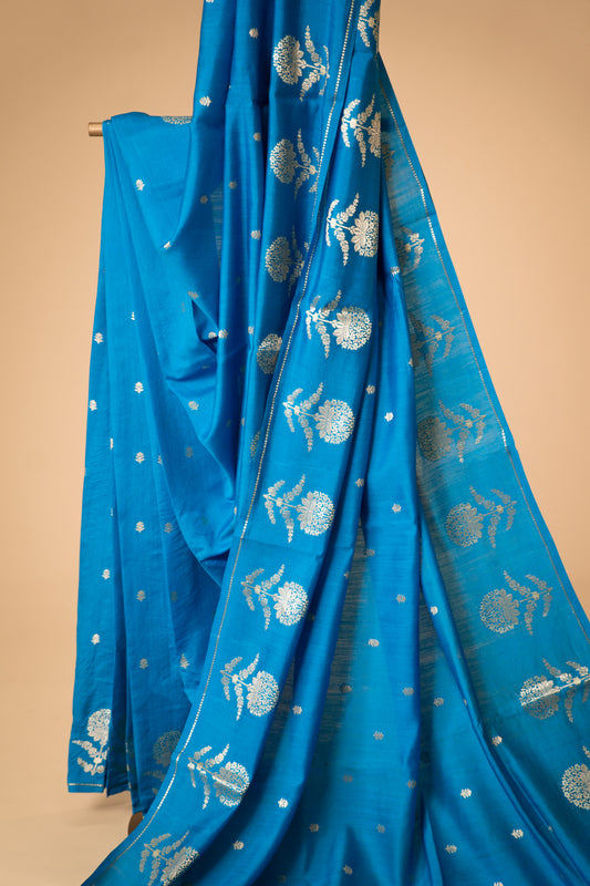 Dark Feroza banarasi Cotton Silk Saree – Small Booti with Border - Atulyakarigari