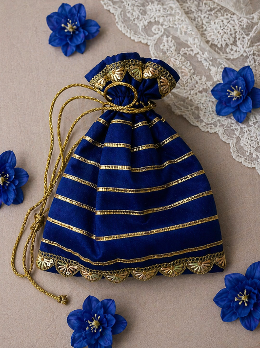 Blue Silk Potli Bag for Women | Handcrafted Festive & Wedding Clutch
