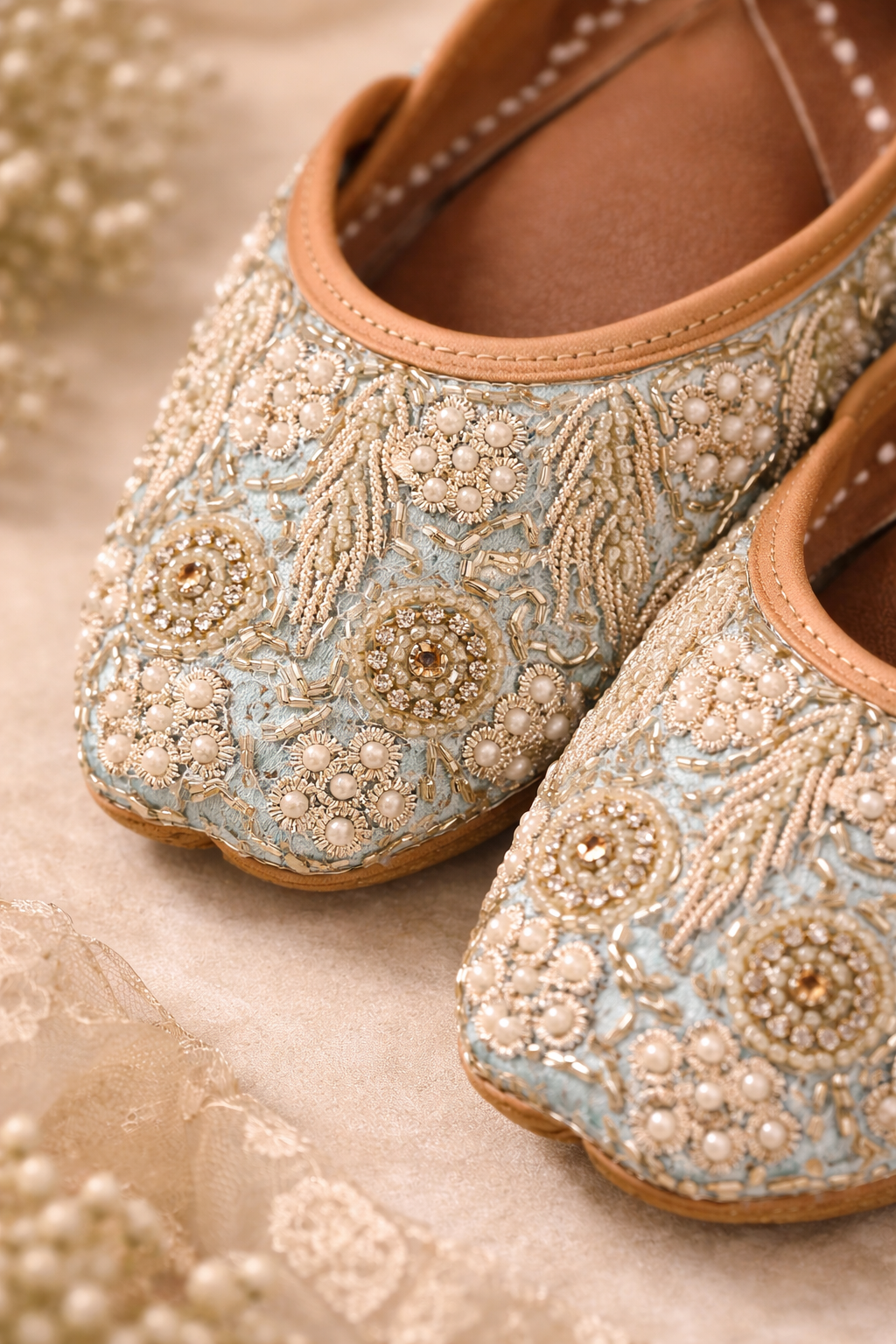 Powder Blue Pearl Embellished Juttis