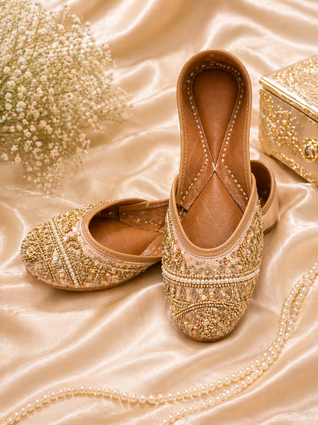 Blush Pink Gold Zari Embroidered Juttis