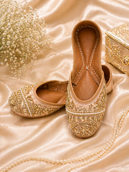 Blush Pink Gold Zari Embroidered Juttis