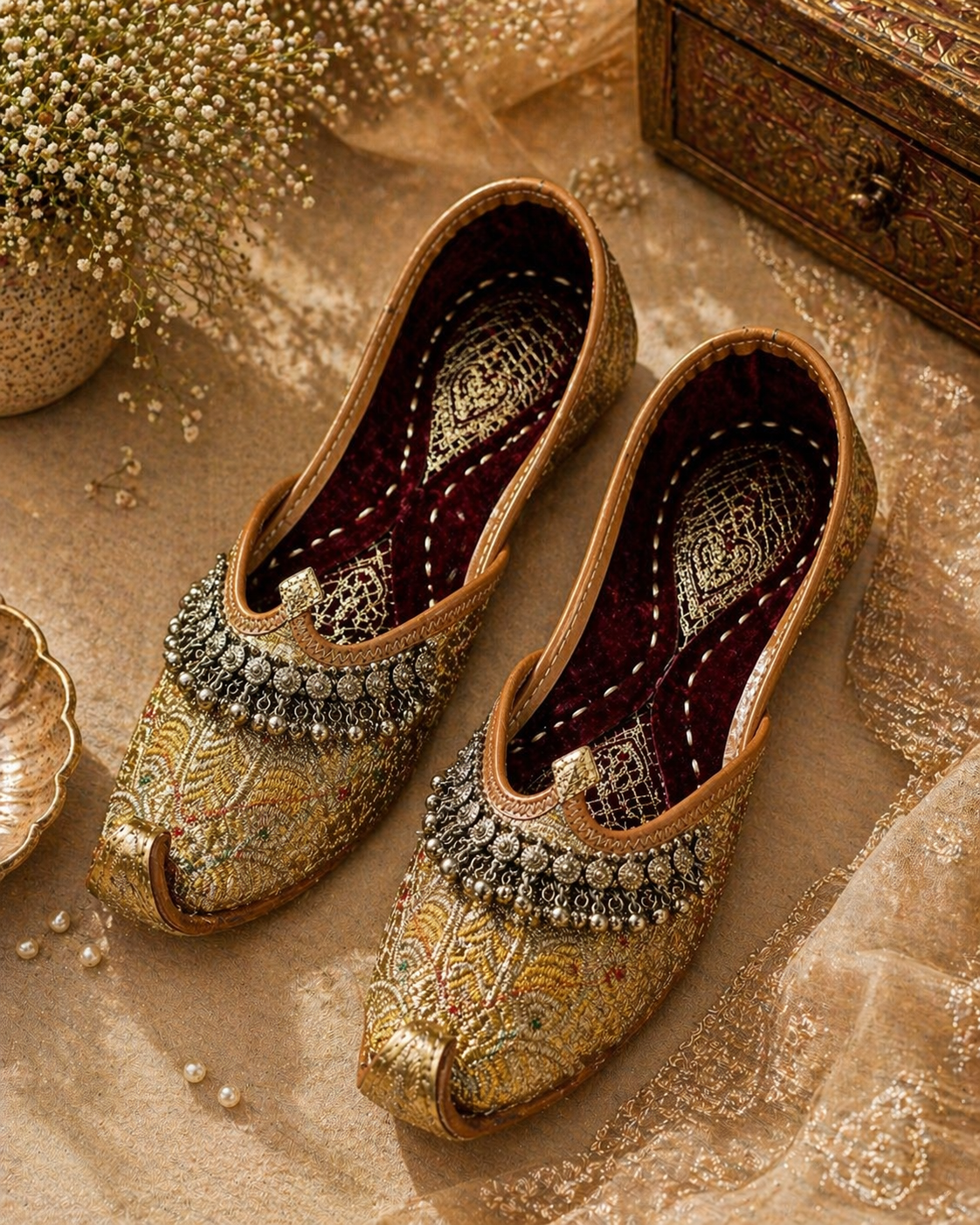 Antique Gold Zardozi Ghungroo Juttis