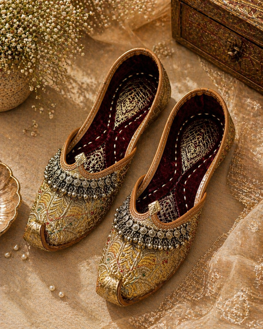 Antique Gold Zardozi Ghungroo Juttis
