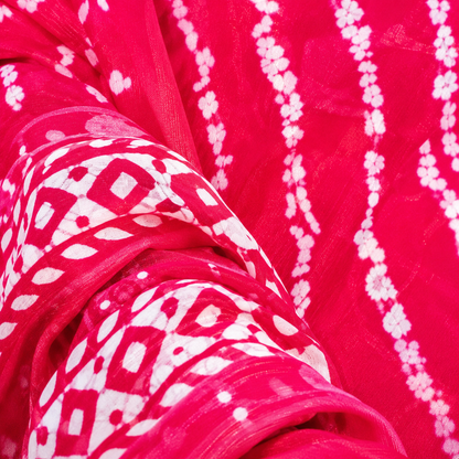 Vibrant Magenta Pink Lucknowi Chikankari & Bandhani Fusion Saree