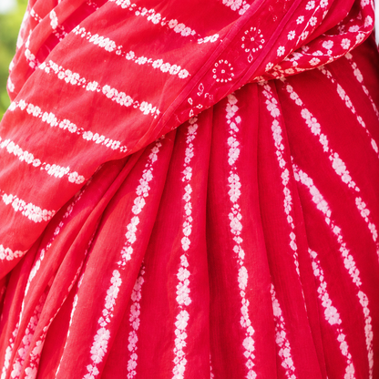 Vibrant Magenta Pink Lucknowi Chikankari & Bandhani Fusion Saree