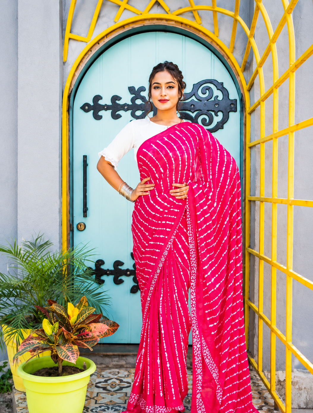 Pink chikankari saree