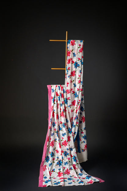 Bagru Handloom Mul Mul Cotton Saree – Block Printed Floral with Blouse