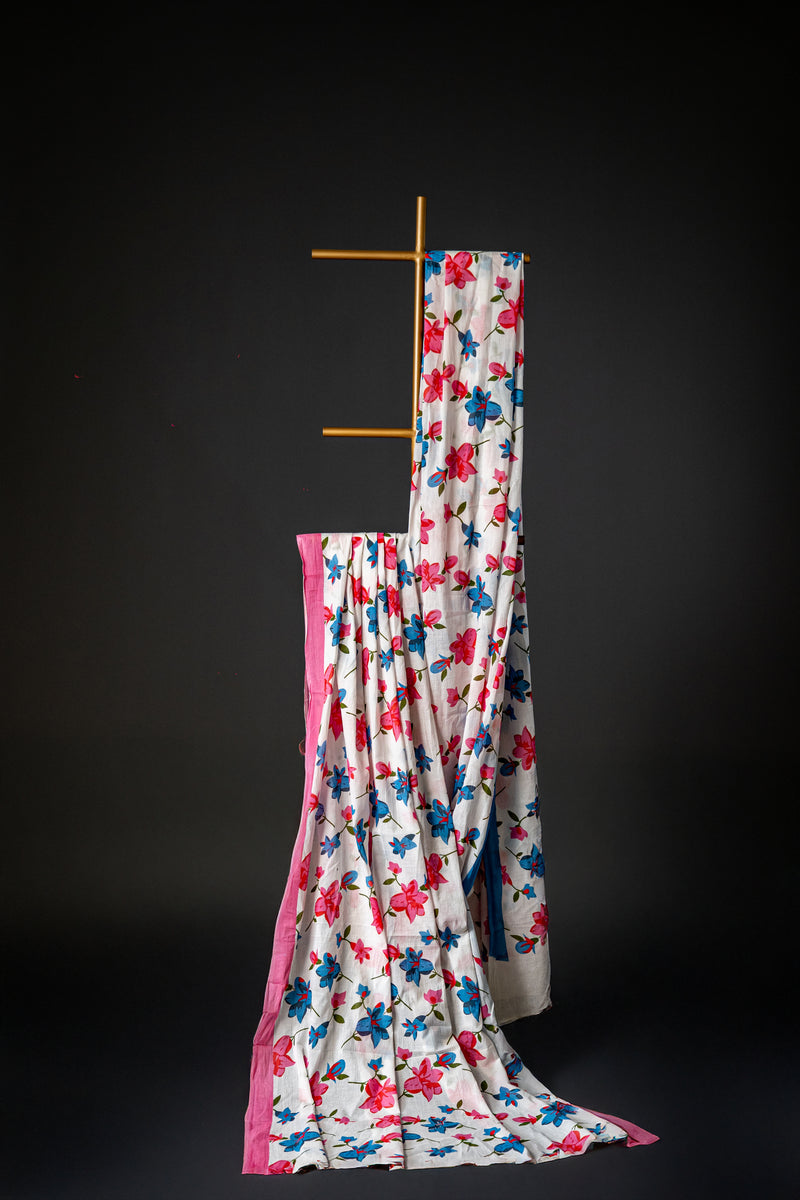 Bagru Mul Mul Cotton Saree, Block Printed Floral