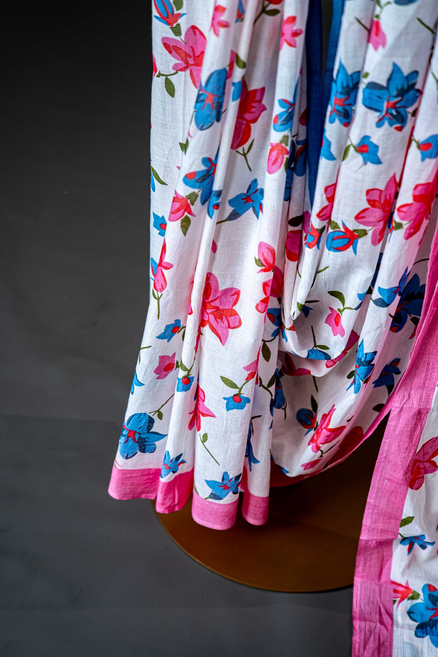 Bagru Handloom Mul Mul Cotton Saree – Block Printed Floral with Blouse