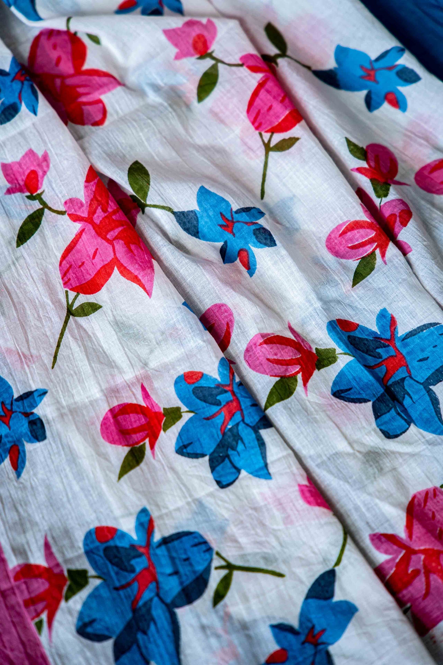 Bagru Handloom Mul Mul Cotton Saree – Block Printed Floral with Blouse