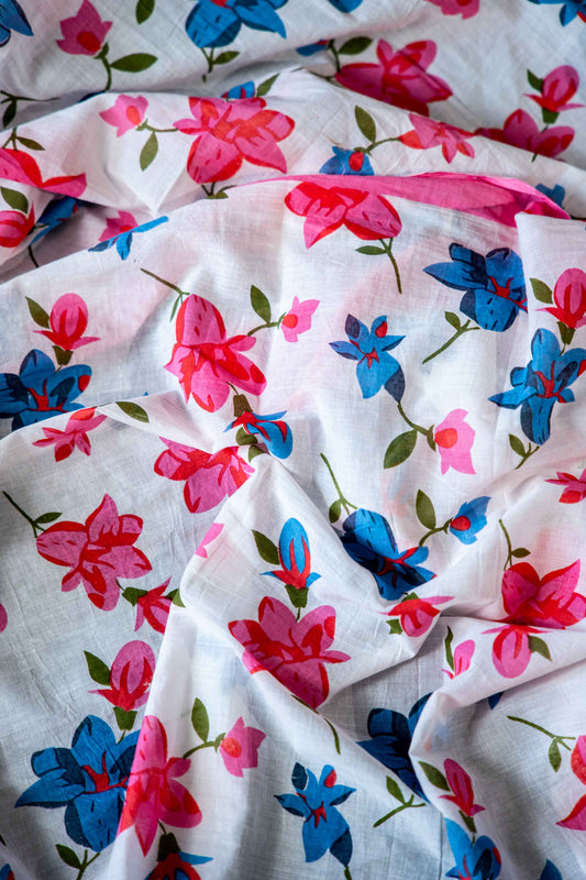 Bagru Handloom Mul Mul Cotton Saree – Block Printed Floral with Blouse - Atulyakarigari