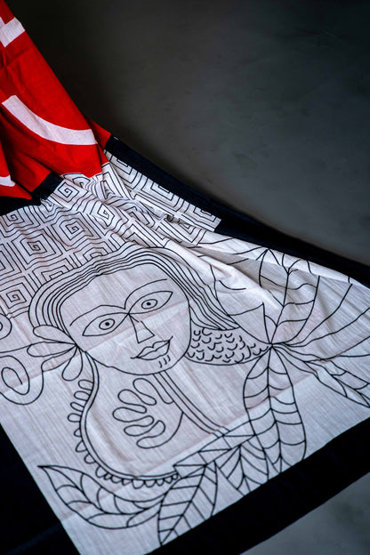 Bagru Handloom Mul Mul Cotton Saree – Red Block Print with Blouse