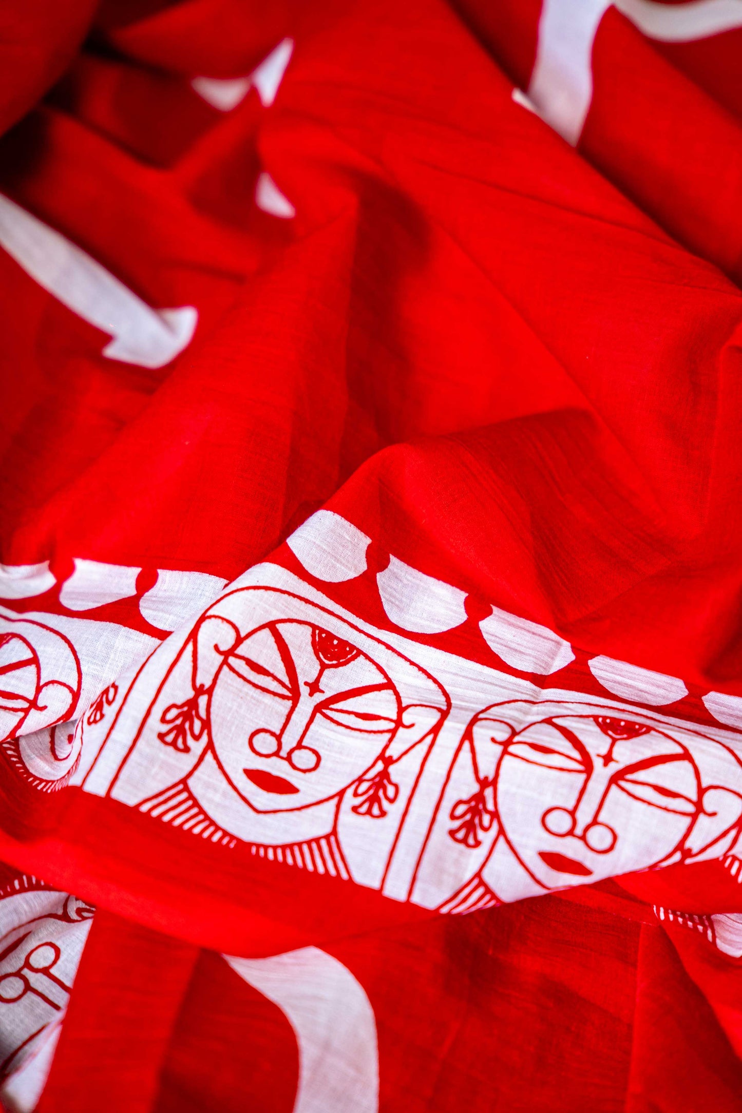 Bagru Handloom Mul Mul Cotton Saree – Red Block Print with Blouse