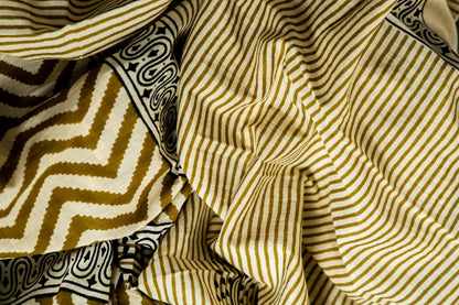 Bagru Handloom Mul Mul Cotton Saree – Beige Block Print with Blouse