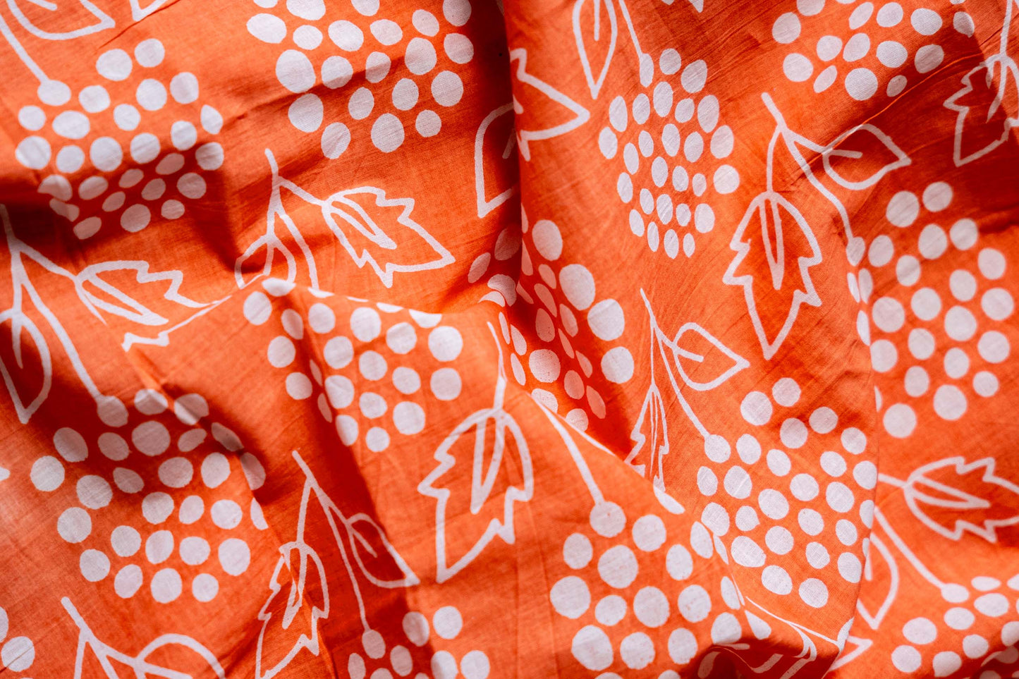 Bagru Handloom Mul Mul Cotton Saree – Orange Block Print